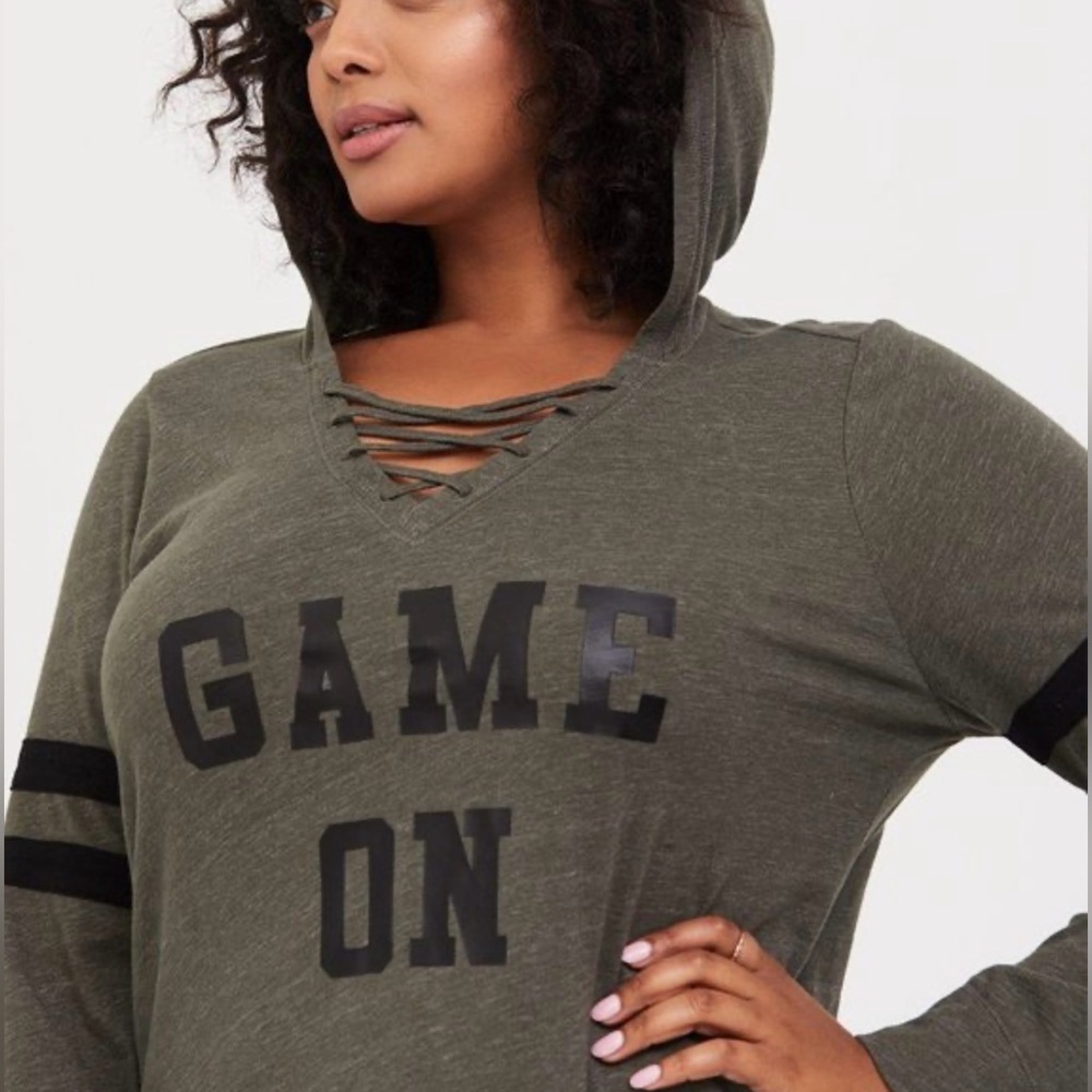 Torrid Game On Olive Green Strappy Football Hoodie Sz 3X - Picture 2 of 8